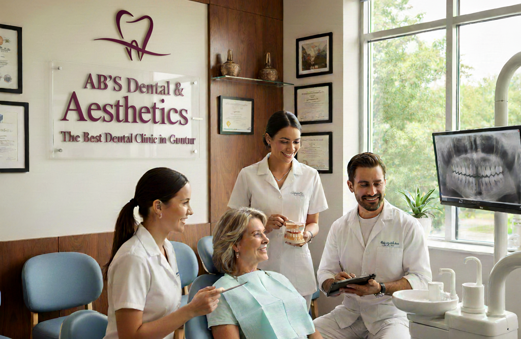 Dentist consulting patient at AB’S Dental & Aesthetics Guntur